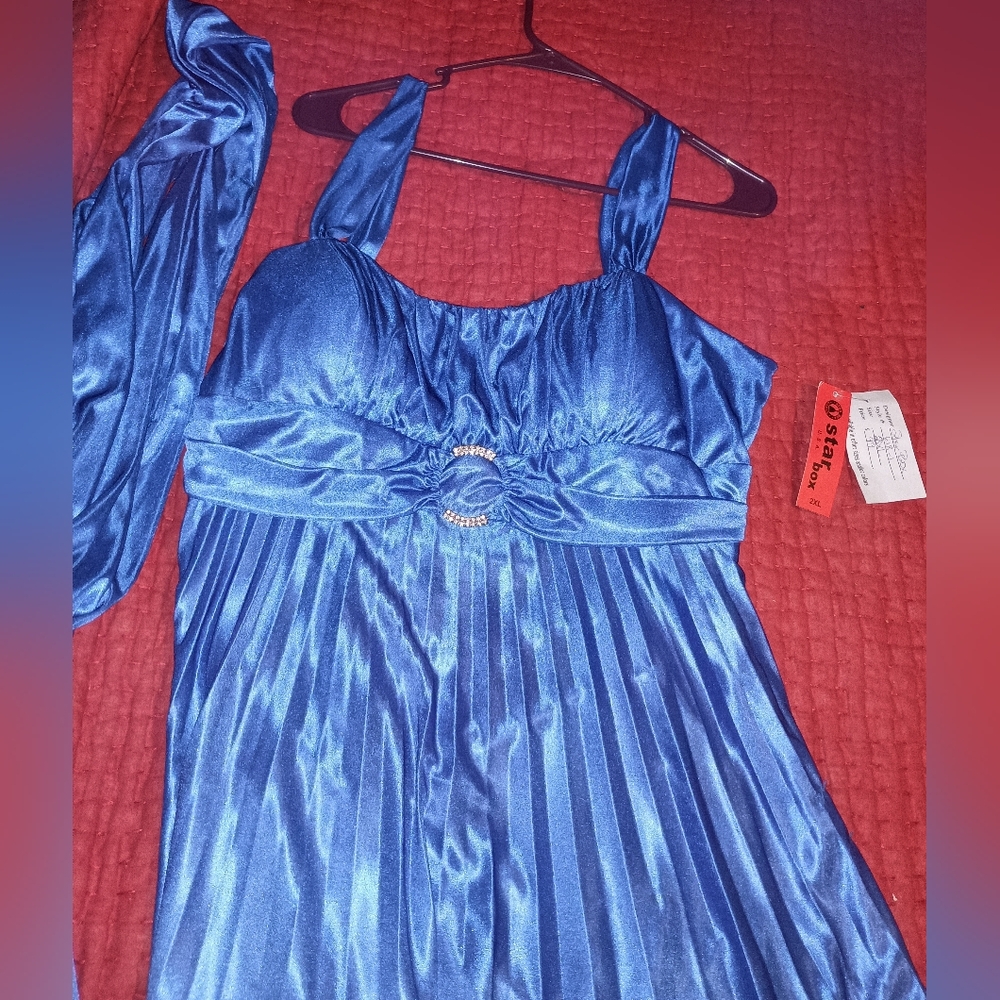 Elegant Blue Star Box Size 2X Satin Dress New With Tags